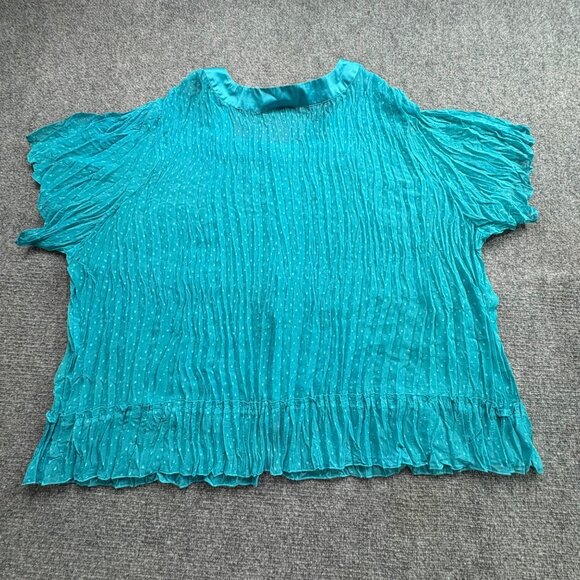 Maggie Barnes Blouse Womens 5X 34/36W Aqua Pleated Dot‎ Crinkle Sheer Boho Fairy - Picture 2 of 8